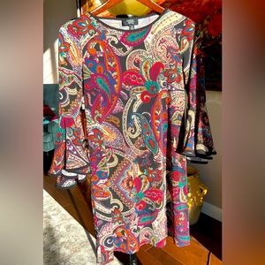 MSK Paisley Bell Sleeve Dress, Size SP